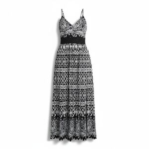 Fashion Nova Black and White Printed Maxi Dress - Spaghetti Strap V-Neck